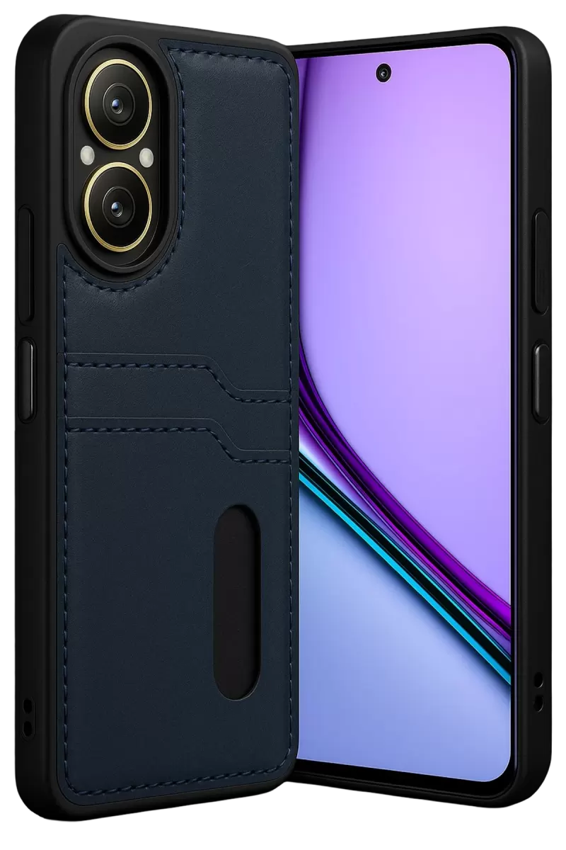Newface Realme 12 Lite Kılıf Sara Kartvizitli Deri Kılıf - Lacivert