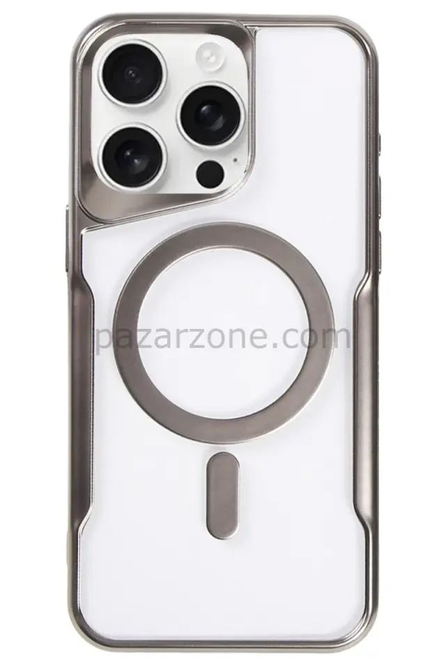 Newface Apple iPhone 16 Pro Kılıf Boyi Magsafe Silikon Kapak - Titan Gri