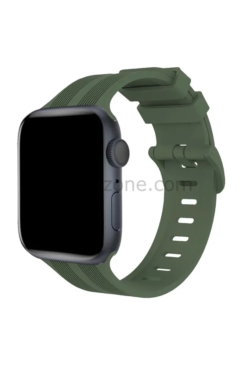 Newface Apple Watch 38mm KR408 Çizgili Silikon Kordon - Koyu Yeşil