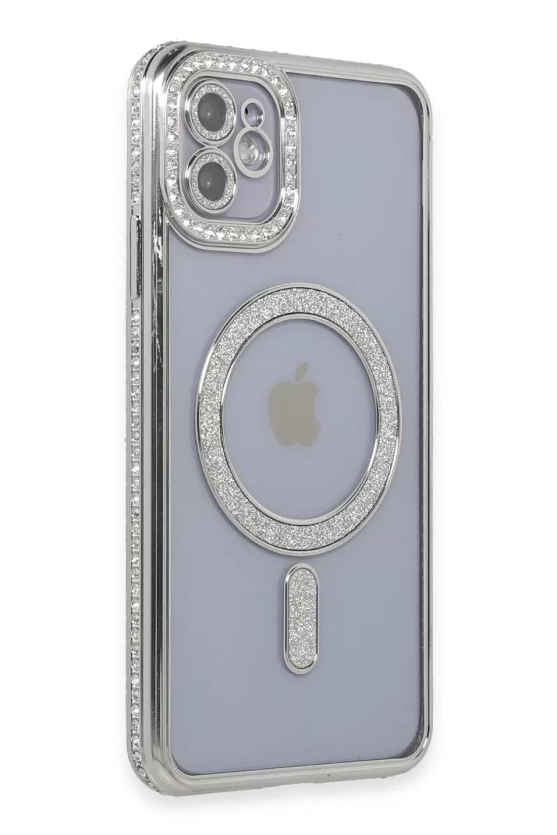 Newface Apple iPhone 11 Kılıf Joke Simli Magneticsafe Kılıf - Gümüş