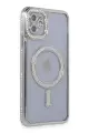 Newface Apple iPhone 11 Kılıf Joke Simli Magneticsafe Kılıf - Gümüş