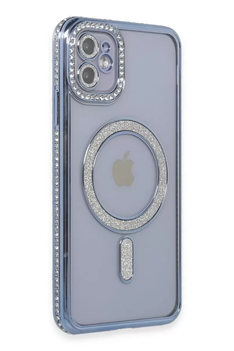 Newface Apple iPhone 11 Kılıf Joke Simli Magneticsafe Kılıf - Mavi