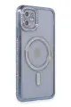 Newface Apple iPhone 11 Kılıf Joke Simli Magneticsafe Kılıf - Mavi