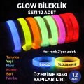 Glow Kalın Bileklik 12’li Set | Baskıya Uygun Renkli Model