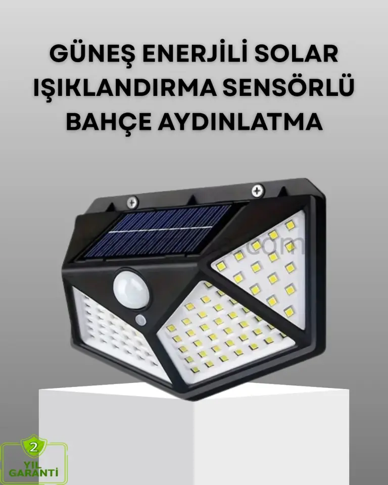 100 LED Solar Lamba Hareket Algılamalı Bahçe Duvar Dış Mekan Aydınlatma