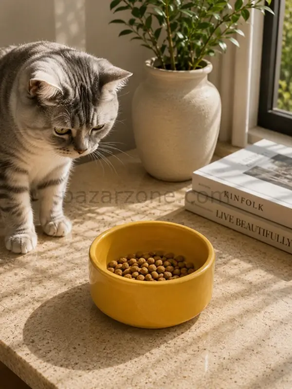 Kase Model Beton Kedi Köpek Mama ve Su Kabı (15cm çap × 5cm) - Bronz