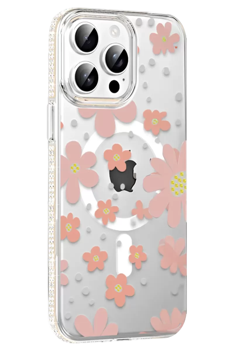 Joko Apple iPhone 15 Pro Floral Magsafe Kapak - Pembe