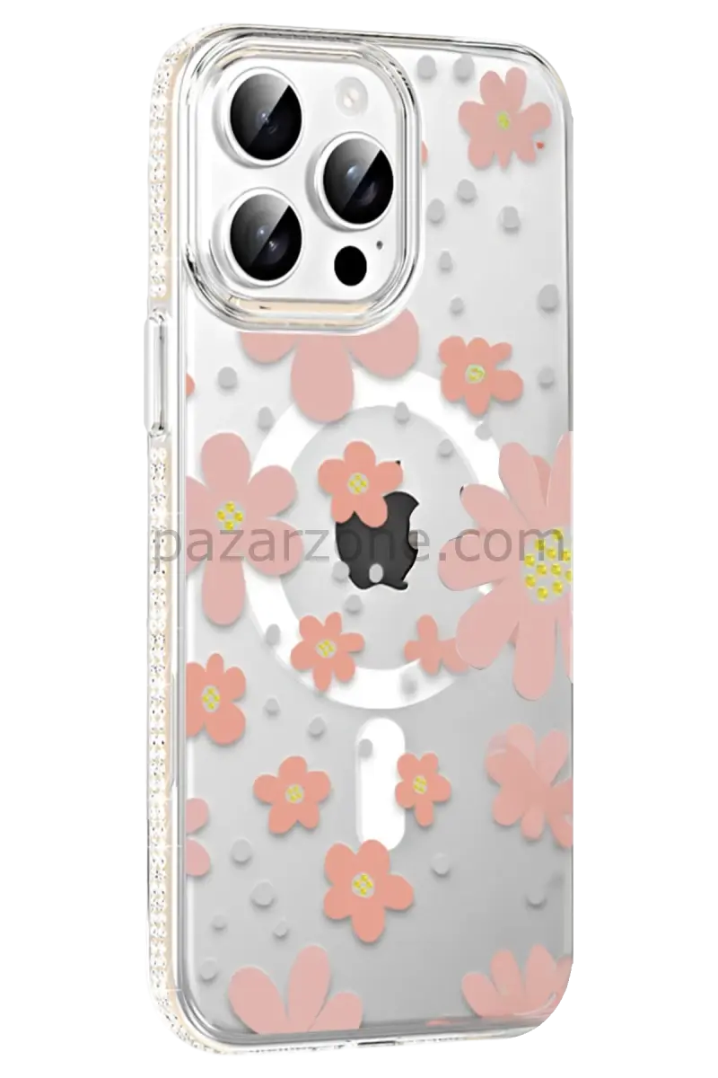 Joko Apple iPhone 15 Pro Floral Magsafe Kapak - Pembe