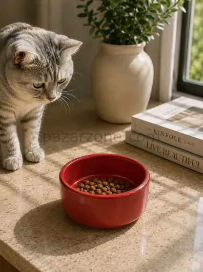 Kase Model Beton Kedi Köpek Mama ve Su Kabı (15cm çap × 5cm) - Kiremit