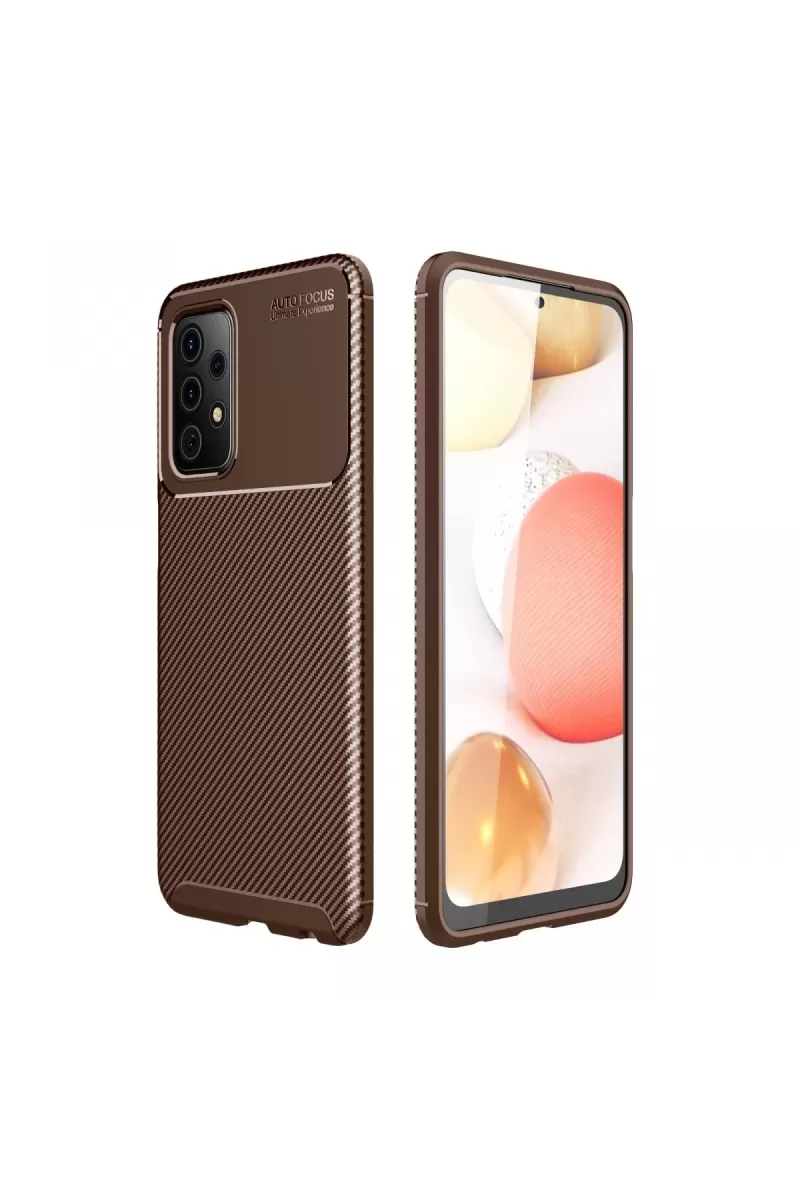 Newface Samsung Galaxy A72 Kılıf Auto Focus Karbon Kapak - Kahverengi