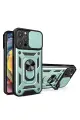 Newface Apple iPhone 16 Pro Kılıf Pars Lens Yüzüklü Silikon - Yeşil