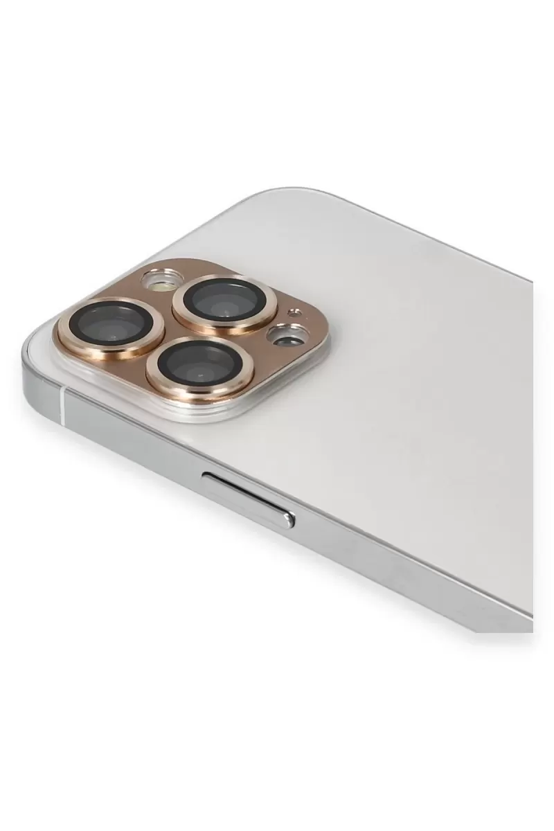 Newface Apple iPhone 13 Pro Max Pers Alüminyum Kamera Lens - Gold
