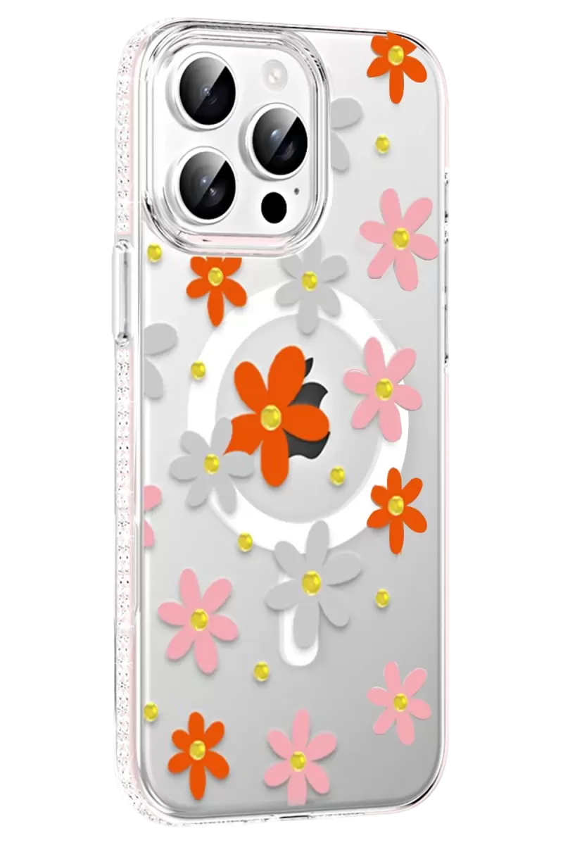 Joko Apple iPhone 15 Pro Floral Magsafe Kapak - Turuncu