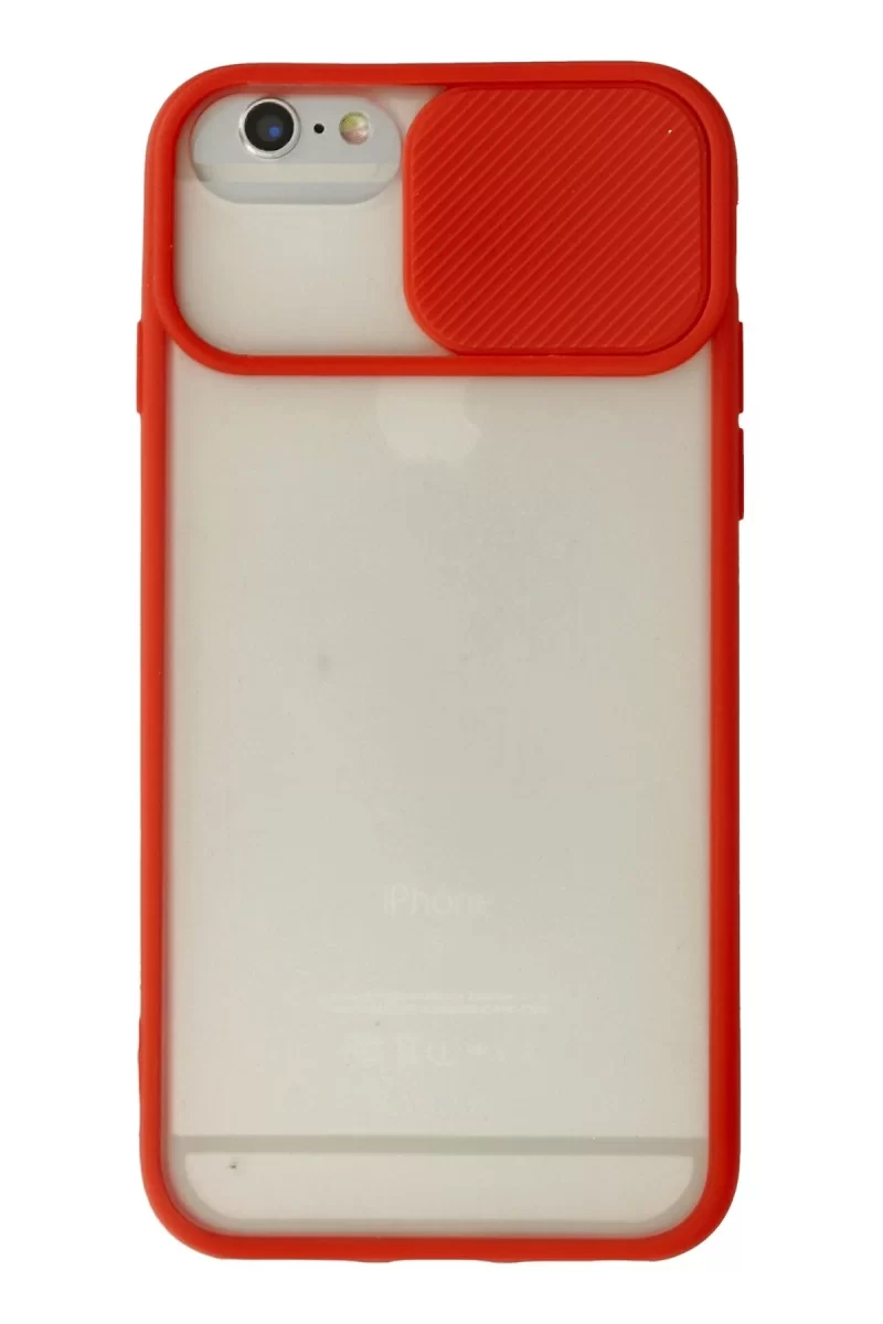 Newface Apple iPhone 6 Kılıf Palm Buzlu Kamera Sürgülü Silikon - Kırmızı
