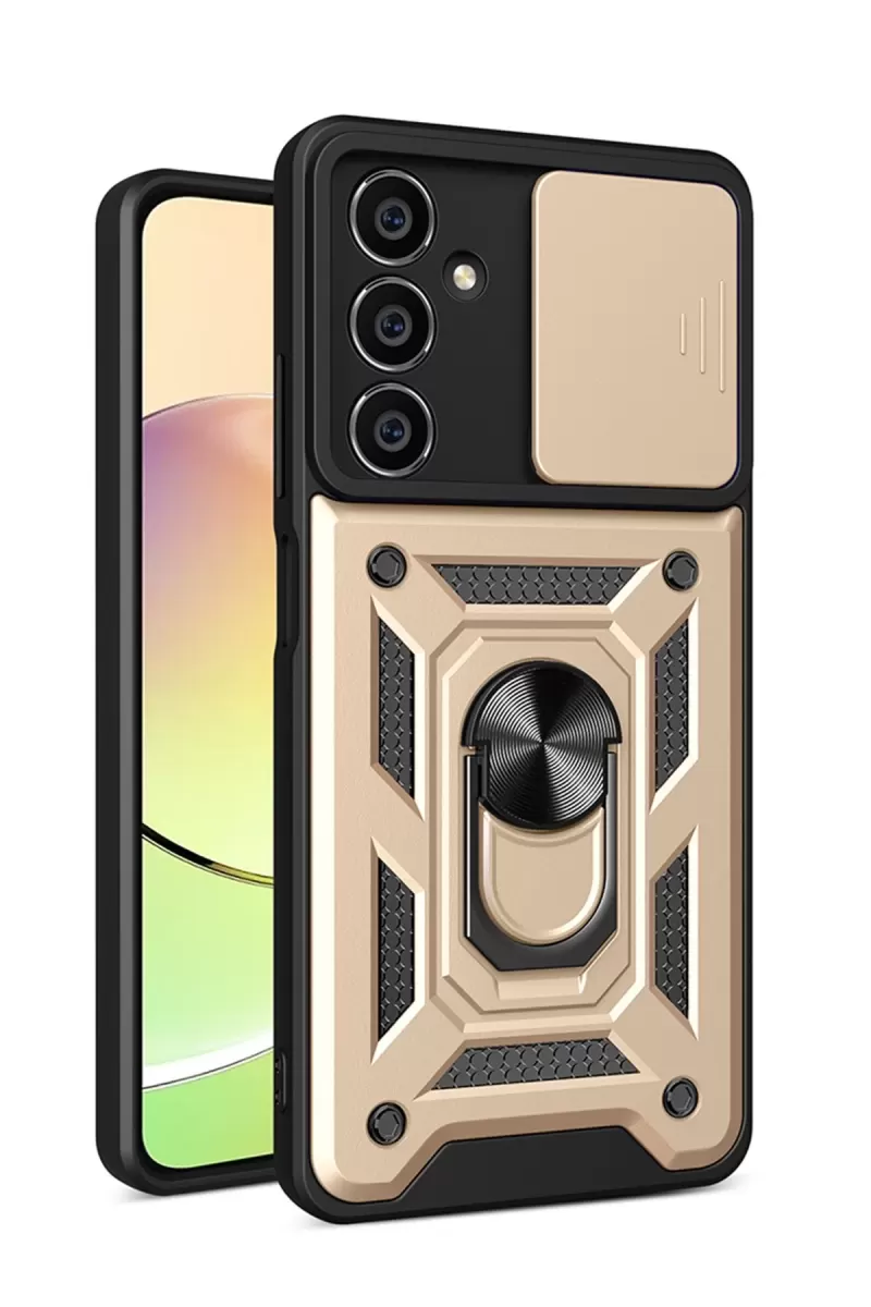 Newface Samsung Galaxy A15 4G Kılıf Pars Lens Yüzüklü Silikon - Gold
