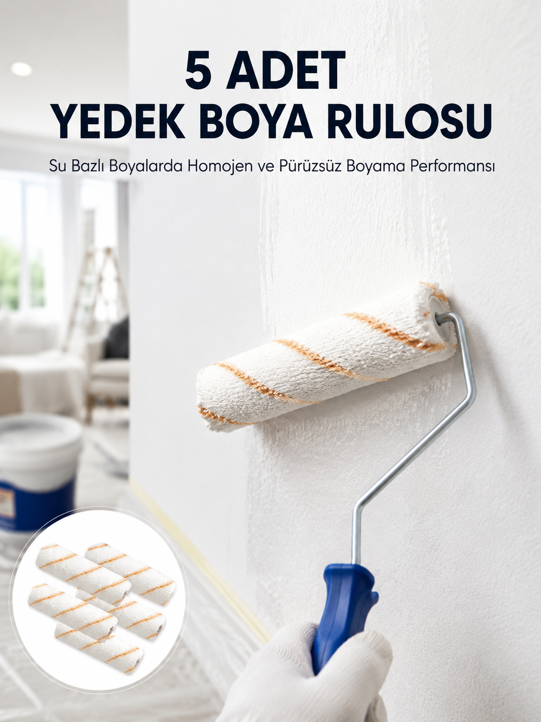 5’li Mini Rulo Boya Seti Duvar Tavan Emülsiyon Uygulama