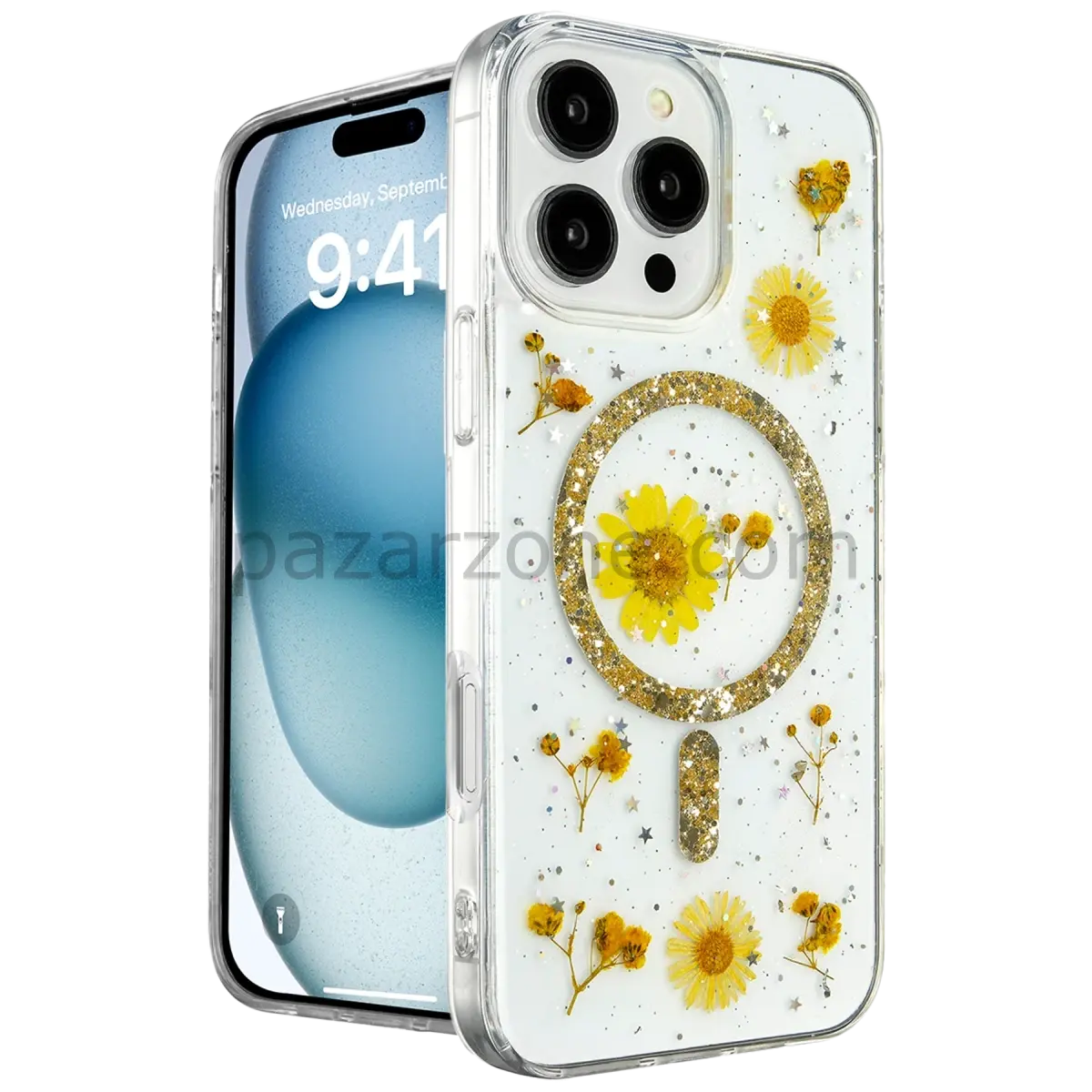 Apple iPhone 16 Pro Kılıf Daisy Simli Magsafe Kapak - Gold