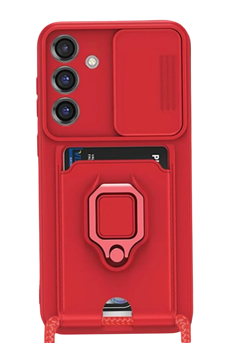 Newface Samsung Galaxy S25 Plus Kılıf Zuma Kartvizitli Yüzüklü Silikon - Kırmızı