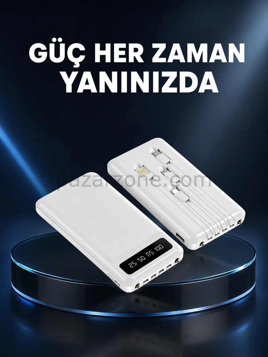 Kamp ve Seyahat İçin 20.000mAh LED Işıklı Hızlı Şarj Powerbank Yeni Nesil