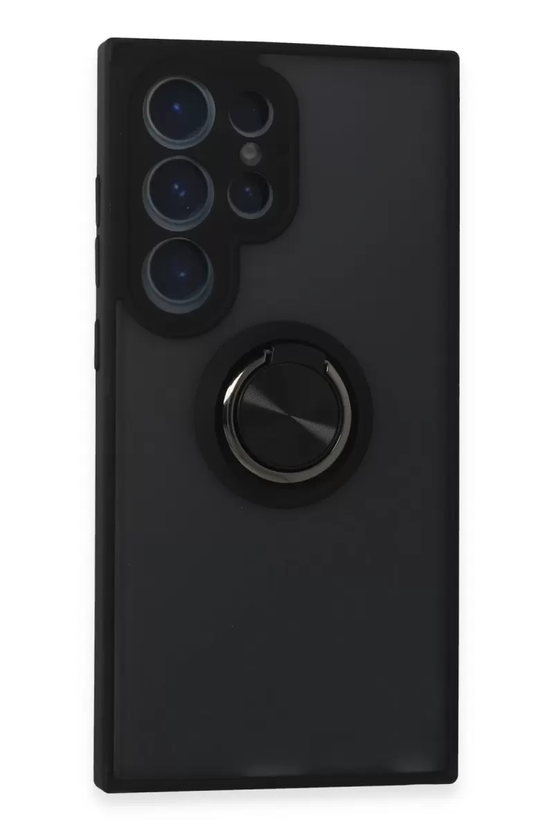 Newface Samsung Galaxy S24 Ultra Kılıf Montreal Yüzüklü Silikon Kapak - Siyah