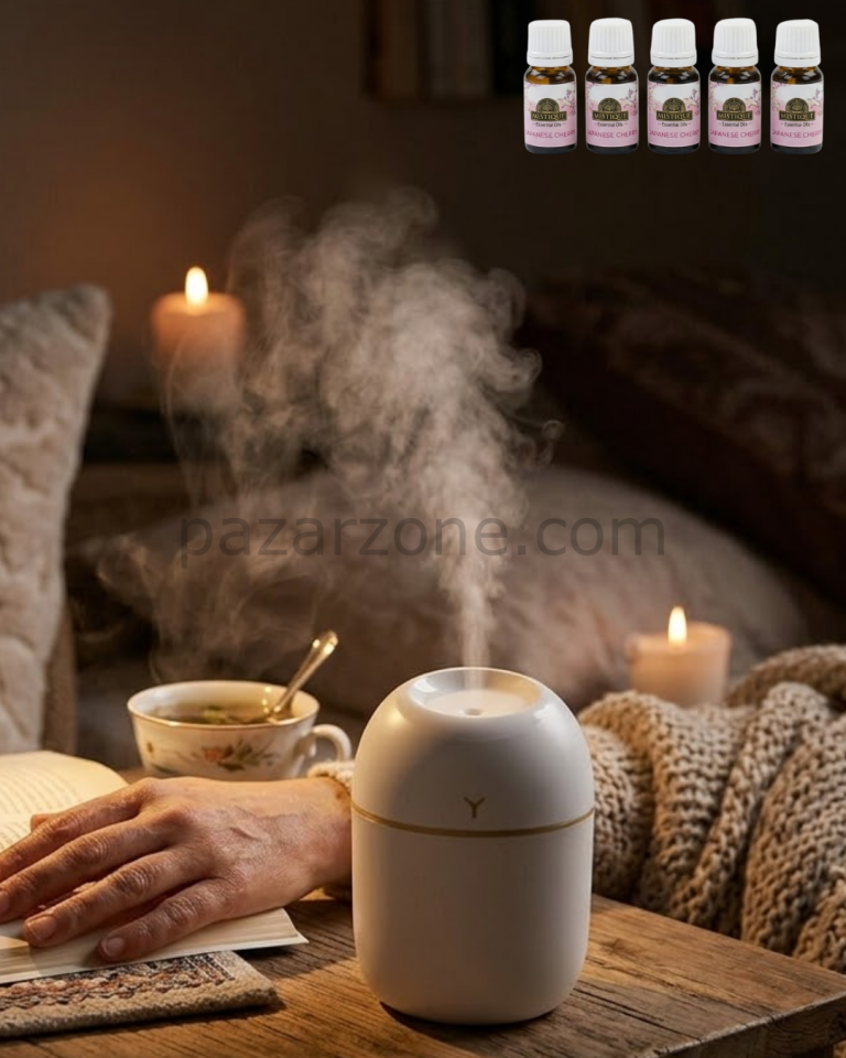 Mini Nemlendirici 5 Esans Hediyeli LED Işıklı Taşınabilir Aromaterapi Buhar Makinesi