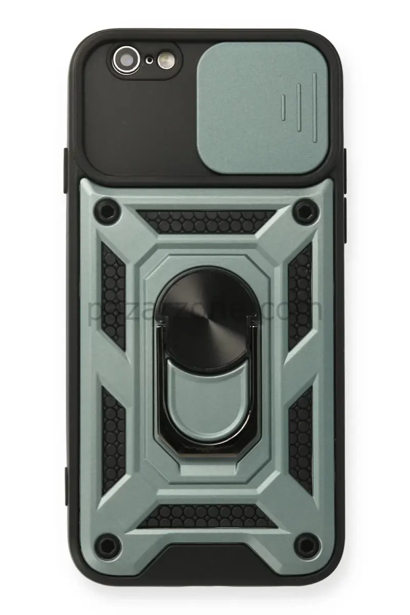Newface Apple iPhone 6 Kılıf Pars Lens Yüzüklü Silikon - Yeşil