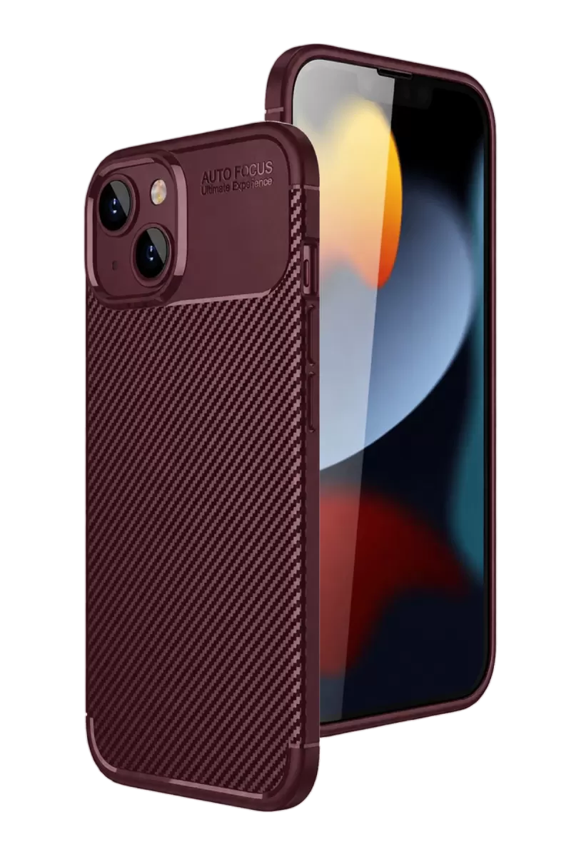 Newface Apple iPhone 15 Kılıf Auto Focus Karbon Kapak - Bordo