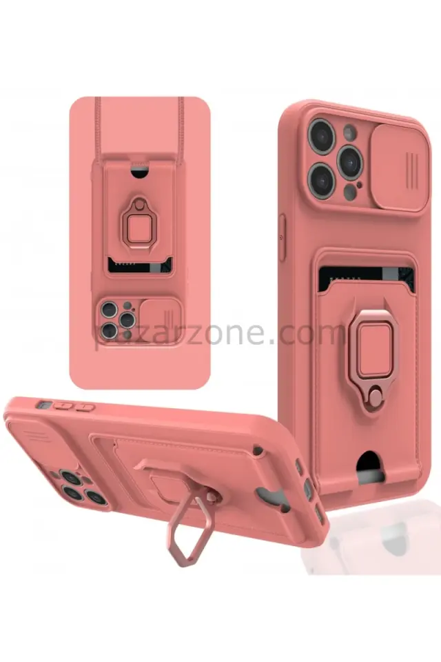 Newface Apple iPhone 12 Pro Kılıf Zuma Kartvizitli Yüzüklü Silikon - Pembe