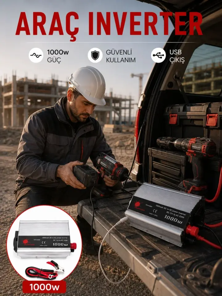Araçtan Elektrik Kullanımı Sağlayan 1000W Akü İnvertör