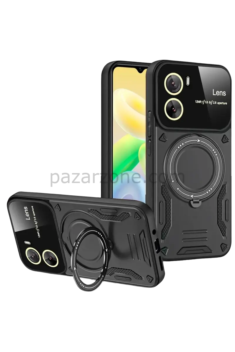 Newface Vivo Y16 Kılıf Joy Lens Standlı Kapak - Siyah