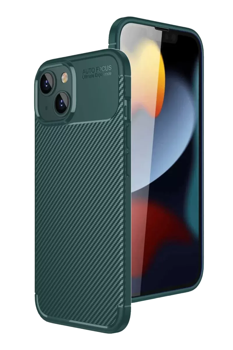 Newface Apple iPhone 15 Kılıf Auto Focus Karbon Kapak - Yeşil