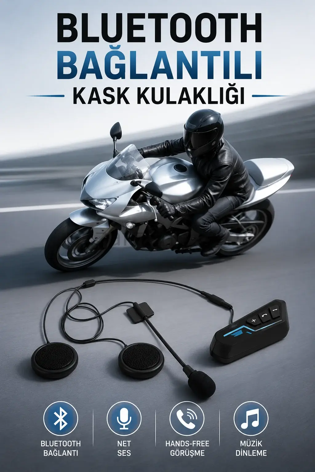 Kask Kulaklığı Motosiklet Intercom Interkom Dinleme Konuşma Özellikli Su Geçirmez