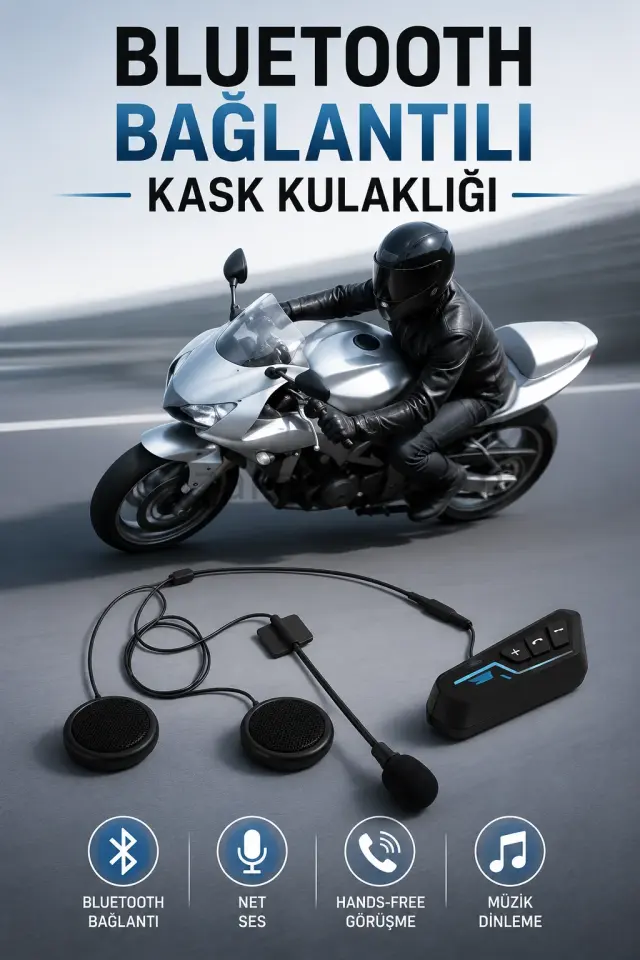 Kask Kulaklığı Motosiklet Intercom Interkom Dinleme Konuşma Özellikli Su Geçirmez