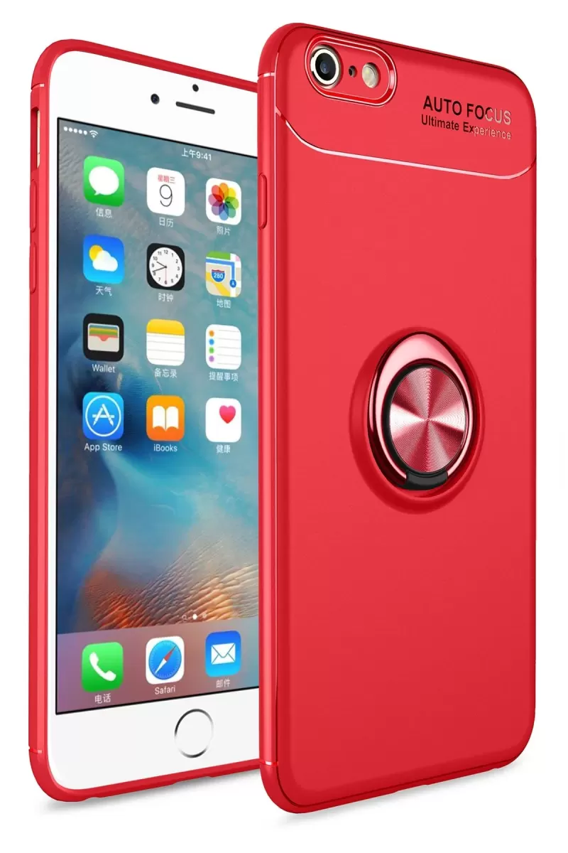 Newface Apple iPhone 6 Kılıf Range Yüzüklü Silikon - Kırmızı