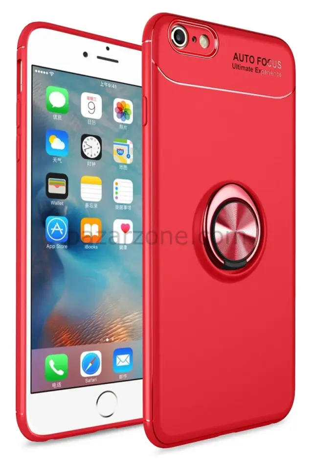 Newface Apple iPhone 6 Kılıf Range Yüzüklü Silikon - Kırmızı