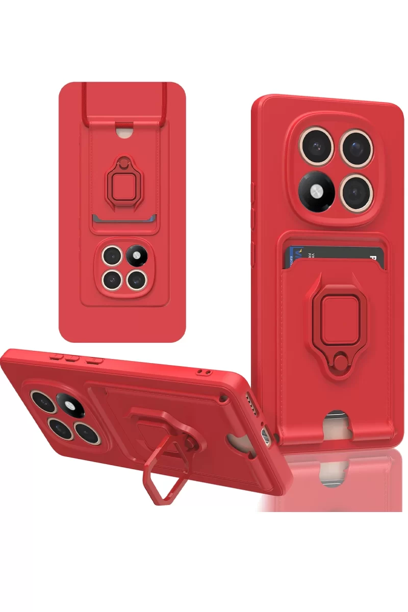 Newface Xiaomi Redmi Note 14 Pro 5G Kılıf Zuma Kartvizitli Yüzüklü Silikon - Kırmızı