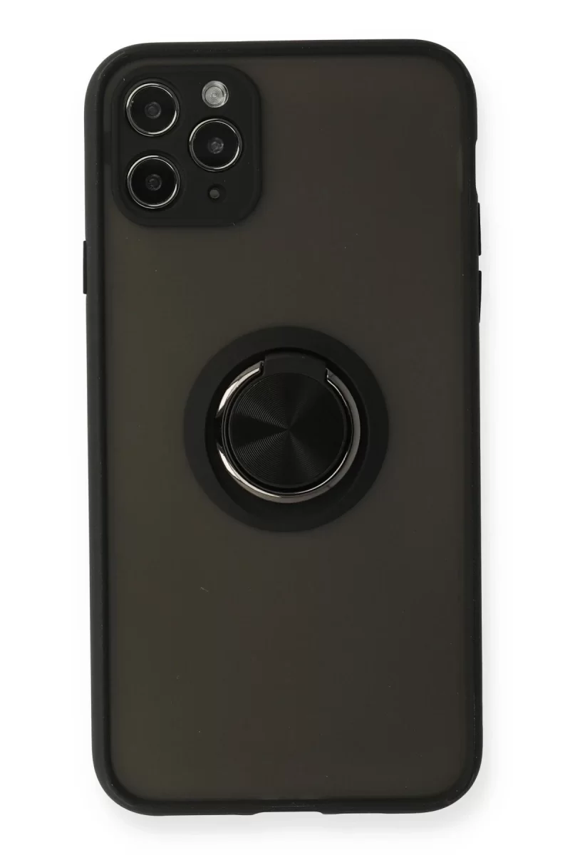 Newface Apple iPhone 11 Pro Kılıf Montreal Yüzüklü Silikon Kapak - Siyah