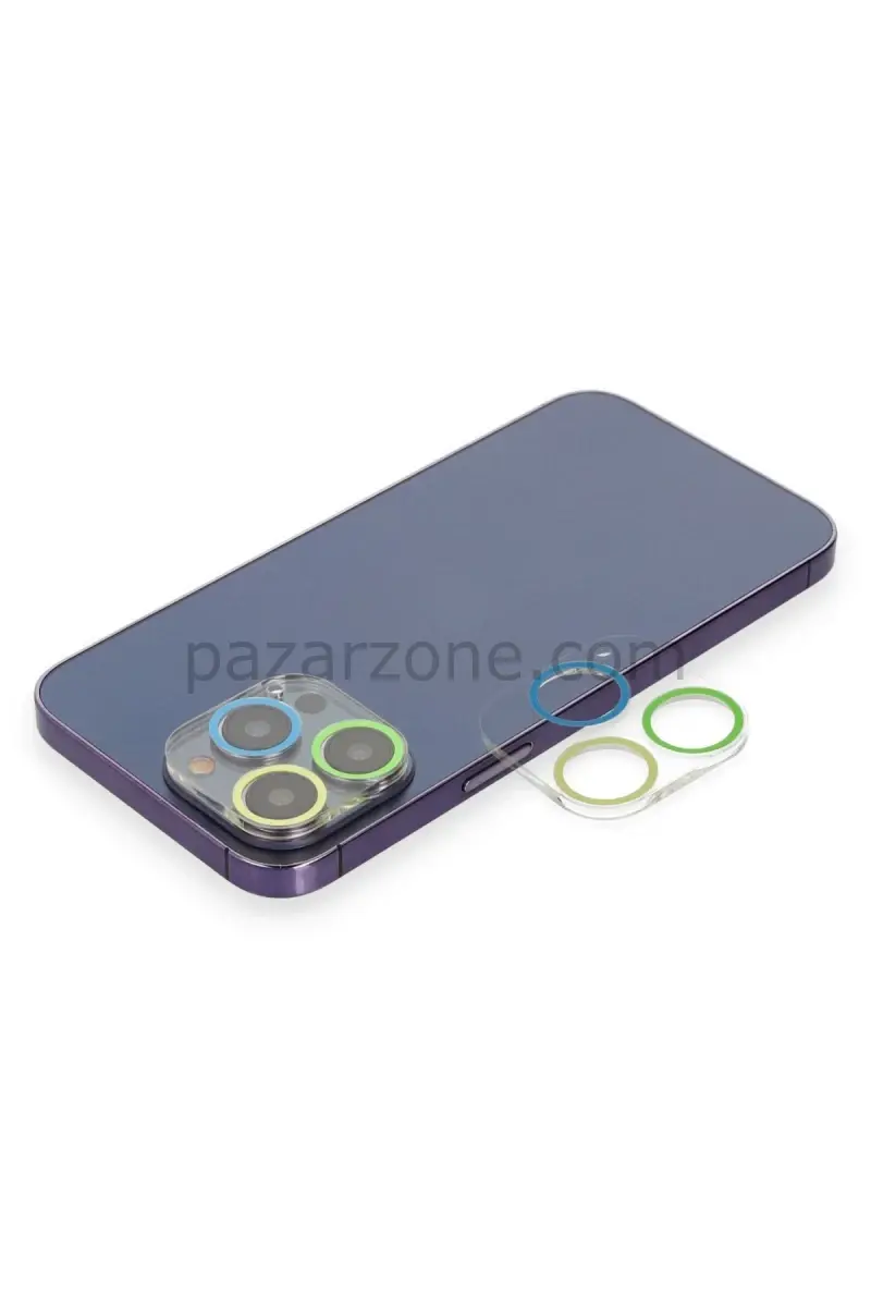 Newface Apple iPhone 13 Pro Max Renkli Kamera Lens Koruma Cam - Yeşil-Sarı