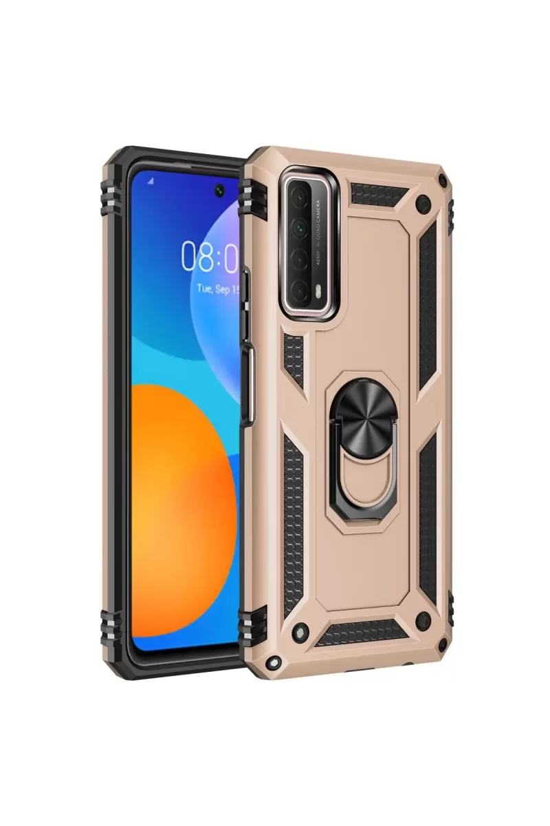 Newface Huawei P Smart 2021 Kılıf Sofya Yüzüklü Silikon Kapak - Gold