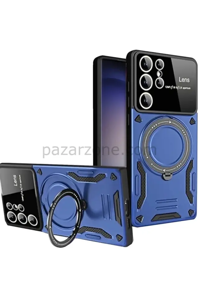 Newface Samsung Galaxy S25 Ultra Kılıf Joy Lens Standlı Kapak - Lacivert
