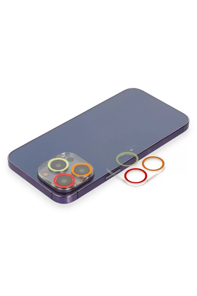 Newface Apple iPhone 13 Pro Renkli Kamera Lens Koruma Cam - Turuncu-Kırmızı