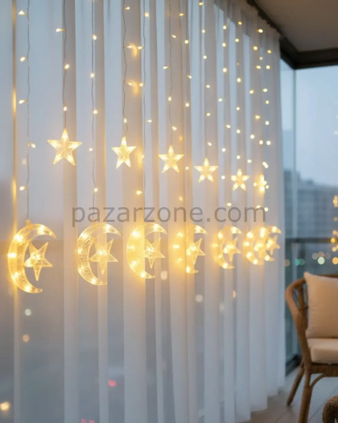 Hilal Yıldız LED Perde Işık Balkon Pencere ve Oda Dekorasyonu