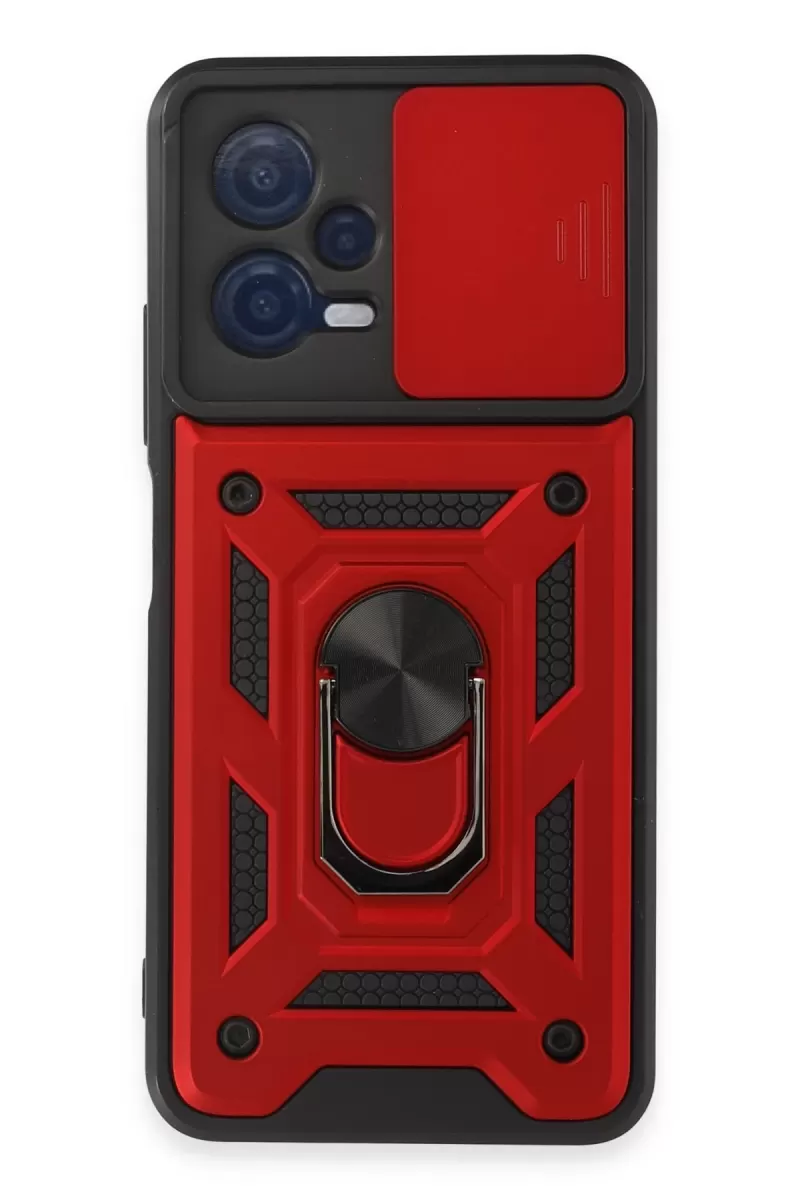 Newface Xiaomi Redmi Note 12 5G Kılıf Pars Lens Yüzüklü Silikon - Kırmızı