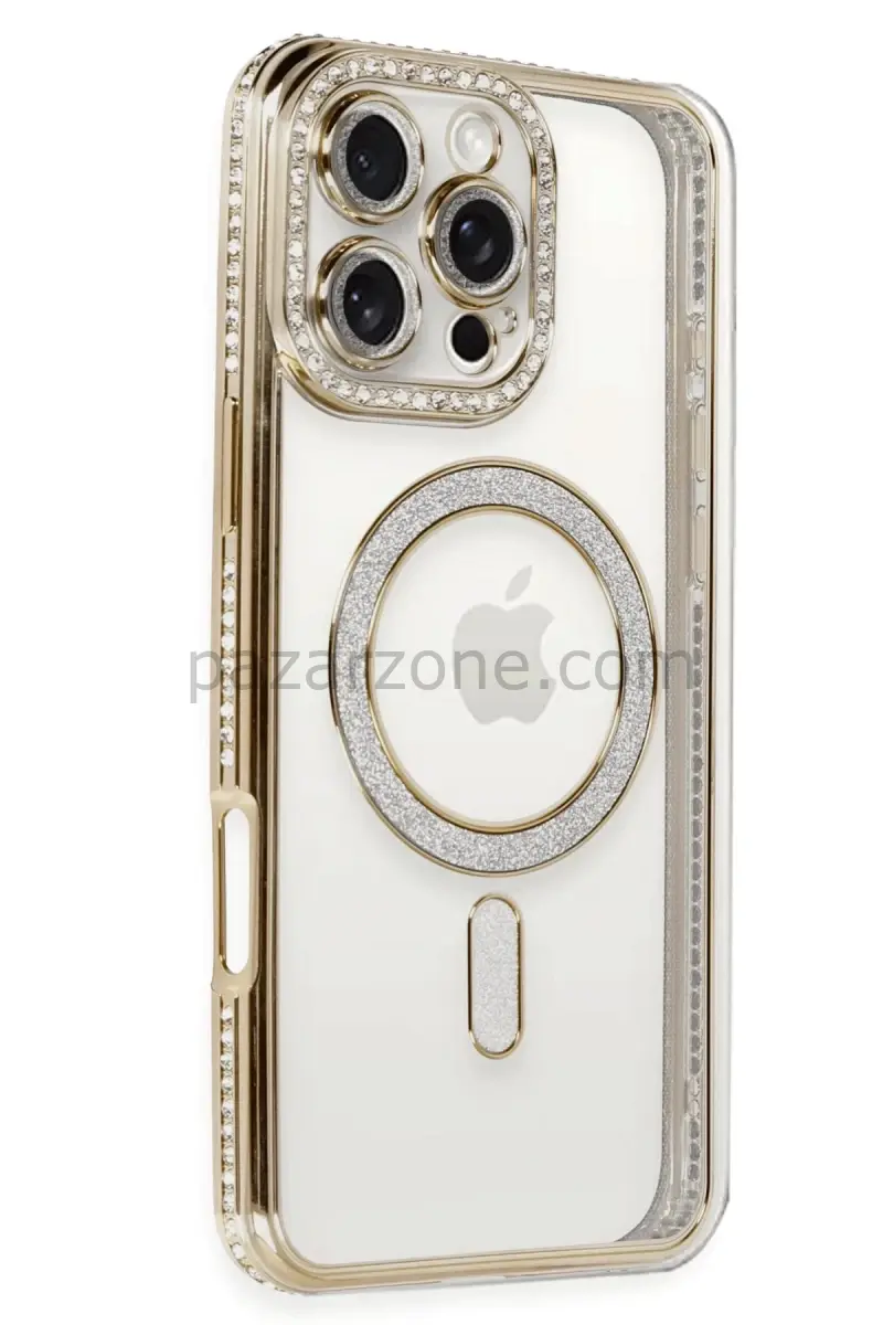 Newface Apple iPhone 16 Pro Kılıf Joke Simli Magneticsafe Kılıf - Gold