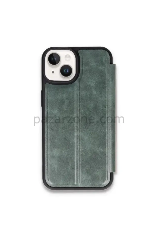 Newface Apple iPhone 15 Kılıf Flip Cover - Koyu Yeşil