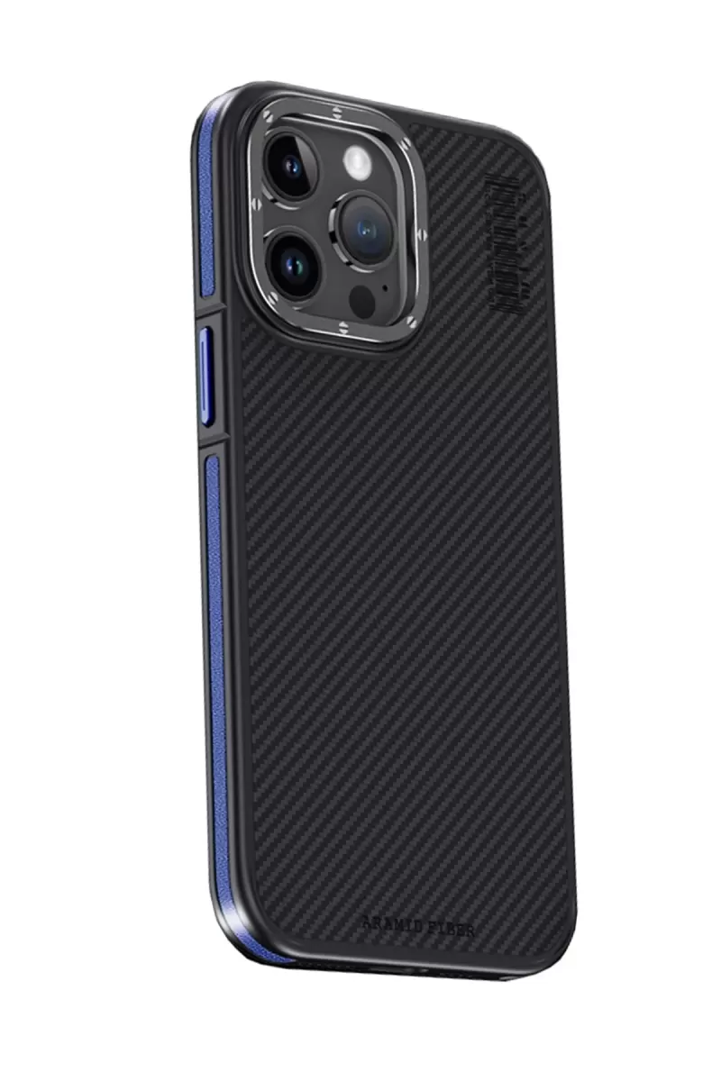Joko Apple iPhone 15 Pro Kılıf Aramid 600D Kevlar Karbon Fiber Magsafe Kapak - Lacivert