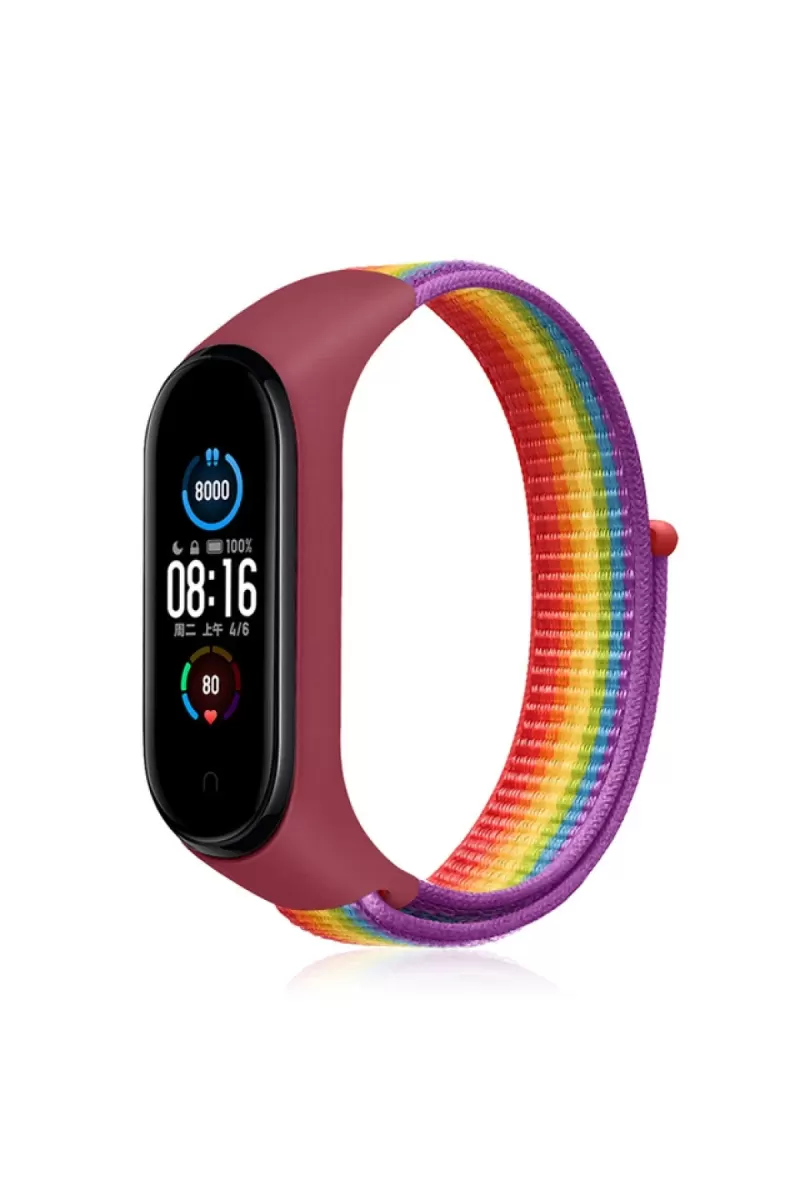 Newface Xiaomi Mi Band 4 Hasırlı Cırtcırtlı Kordon - Gökkuşağı