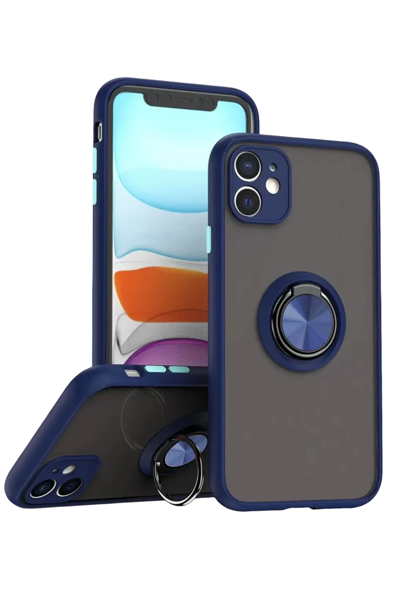 Newface Apple iPhone 11 Kılıf Montreal Yüzüklü Silikon Kapak - Lacivert