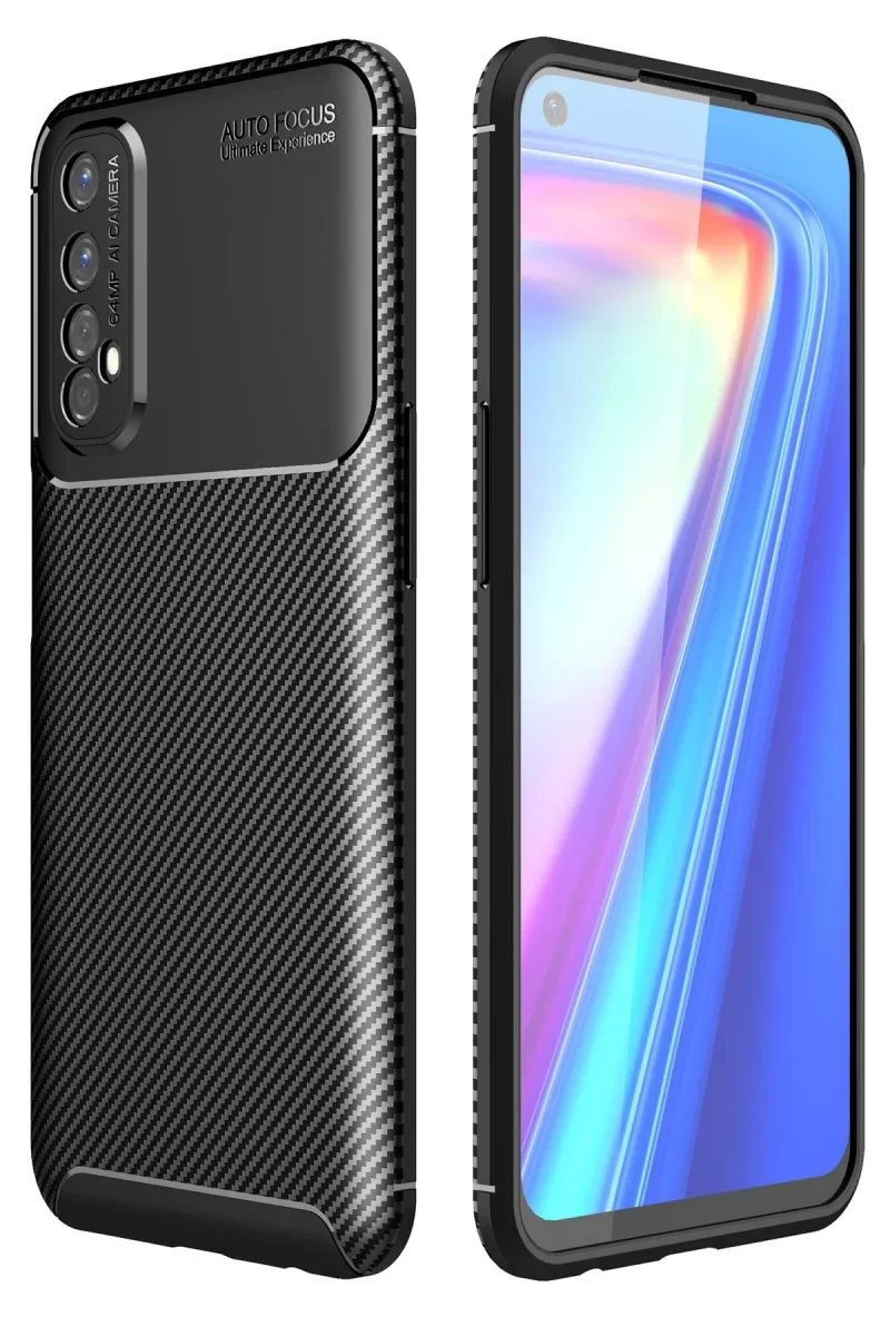 Newface Realme 7 Kılıf Auto Focus Karbon Kapak - Siyah