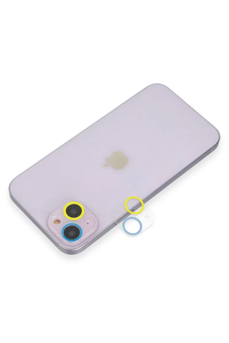 Newface Apple iPhone 13 Renkli Kamera Lens Koruma Cam - Sarı-Mavi